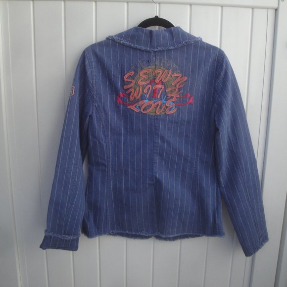 Anthropologie Love Stitch 70s Looking Bohemian Denim Jacket Embroidered Large - Picture 4 of 4